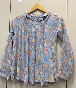 Sky Blue Pleated Top
