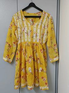 Yellow Floral Embroidered Dress