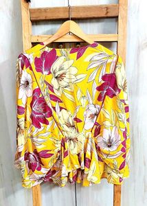 Yellow Floral Print CottonTop  Size-36-38