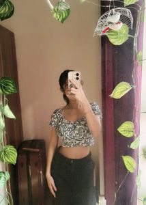 Cute Blue Crop Top With Bow Detailing In Back