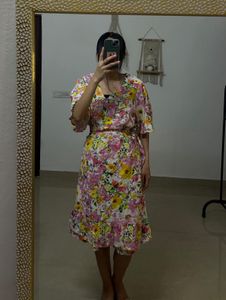 Multi Floral Wrap Cotton Dress (PLUS SIZE)