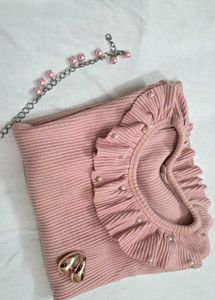 Korean Style Ribbed Pink Top