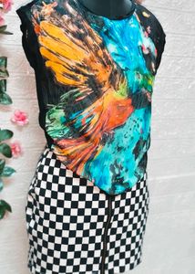 Colorful Graphic Print Top &amp; Skirt For S To M size