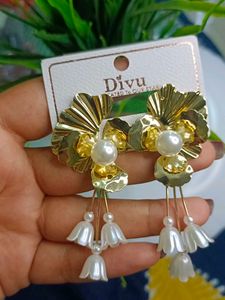 Golden & White Earrings