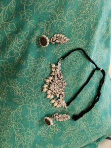 antique silver oxidised necklace and earring set