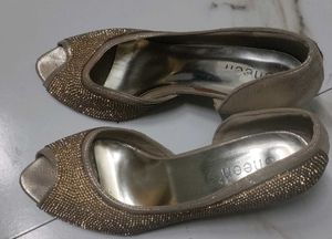 Golden Studded Peep-toe Heels