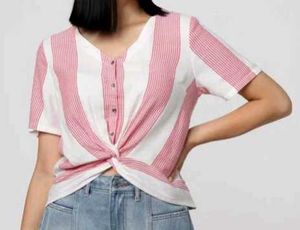 Striped Twist-Front Crop Top