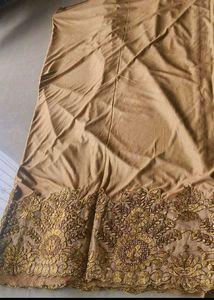 Golden Lycra Silk Floral Embroidered Lace Saree