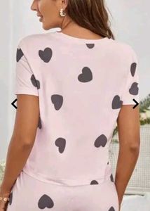 Cute Heart Pink Lounge Shorts Night Suit