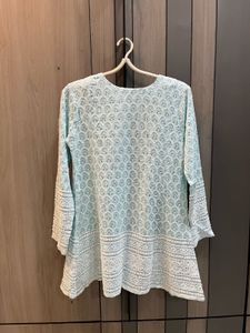 Pastel Blue Lucknowi Shifli Jacket &amp; Dhoti Set