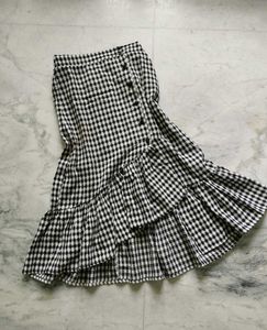 Checkered Ruffle Midi Skirt