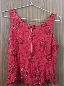 Red Party Wear Heavy Work Top