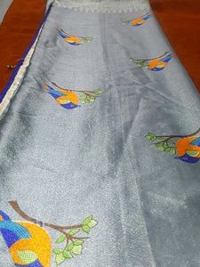 Hand-Embroidered Bird Saree