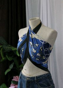 Silk Scarf Top - Elegant Blue Pattern