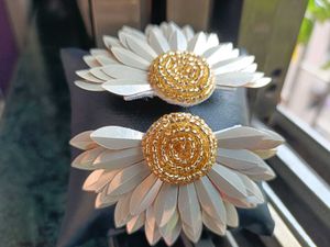 Handmade Beaded Golden Sunflower Earning