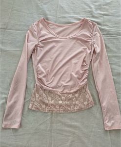 Pink Lace Trim Long Sleeve Top