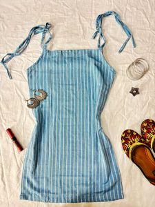 Lorelai- Blue Striped Tie-Strap Short Kurti