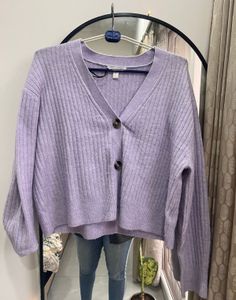 Lilac Ribbed Knit Cardigan