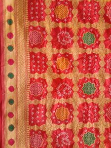 Red &amp; Pink Bandhini Printed Saree Fix Price
