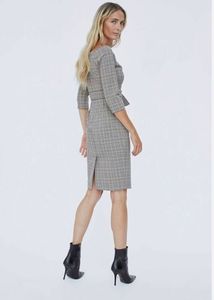 Checked Boat Neck Knee Length Dress