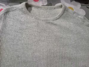 Silver Ribbed Long Sleeve Top