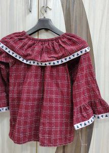 Red Plaid Off-Shoulder Top