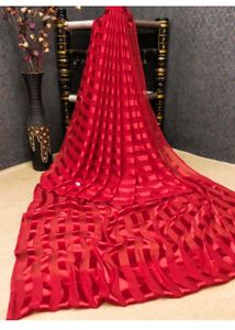 Red Saree with broad black lace NO BLOUSE