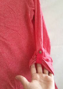 Fushia Long Roll-up Sleeves Top