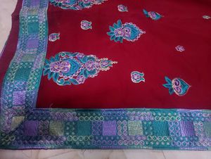 Maroon Aqua Colour Design Saree