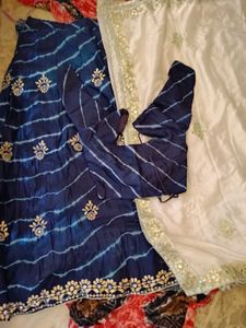 Navy Blue Embroidered Lahenga &amp; White Choli