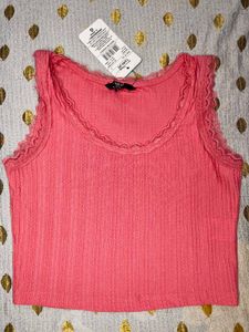 Darkpeach Ribbed Lace Trim Crop Top (S,M,L)