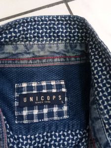 Patterned Denim Collar Shirt