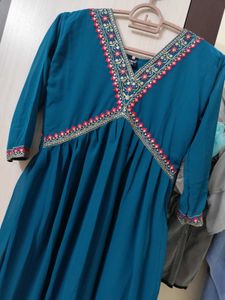Aliya Cut🩵Teal Embroidered Maxi Dress - Size XXL