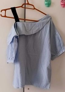 Blue Striped One-Shoulder Top