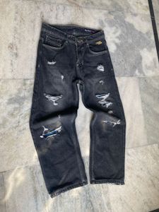 Diesel Ripped Straight Fit Black Jeans