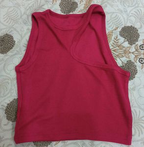 Pink Ribbed Crop Tank Top