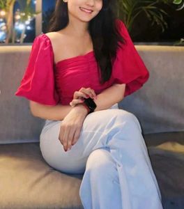 Hot Pink Puff Sleeve Crop Top