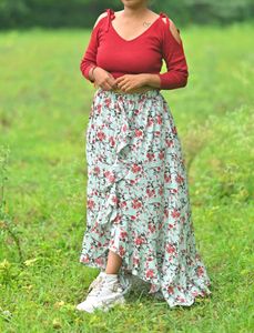 Floral Ruffle High-Low Skirt