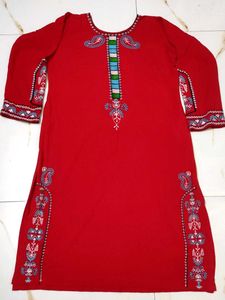 Red Kurta Sat Without Dupatta