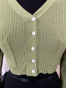Green Full Sleeve Ribbed Top