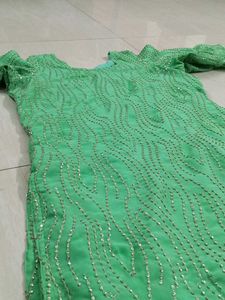 Green Aari Work Straight Cut Kurti