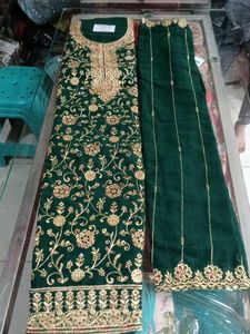 Green & Gold Embroidered Salwar Kameez