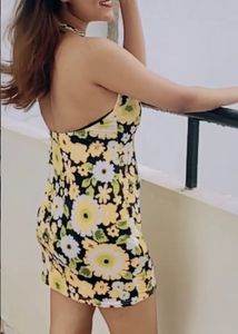 Yellow Printed Mini Dress