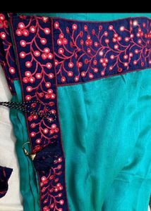 Blue &amp; Turquoise Saree with Embroidery