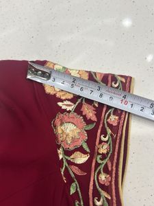 Maroon Embroidered Sarees With Ready Blouse
