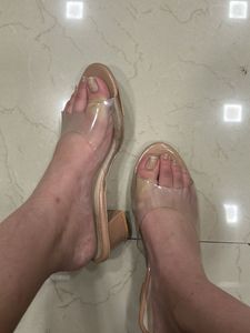 Nude Clear Block Heel Mules