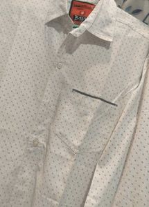 White Shirt With Black Geomatric Pattern Prints