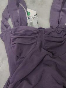 Purple Mesh Slit Dress