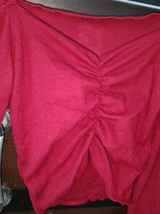 Red Ruched Long Sleeve Top