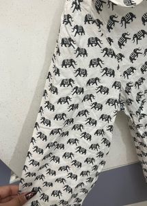 White Ruffle Elephant Print Casual Top